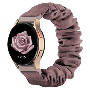 Bracelet élastique tissu chouchou mauve pour montre connectée, style Gestie, large tour 20-22mm.