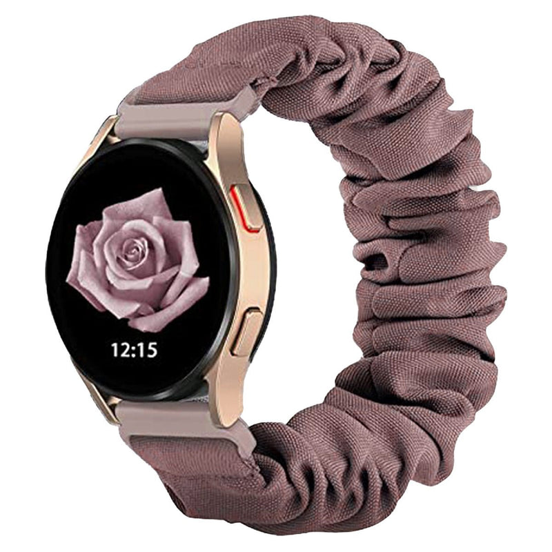 Bracelet élastique tissu chouchou mauve pour montre connectée, style Gestie, large tour 20-22mm.