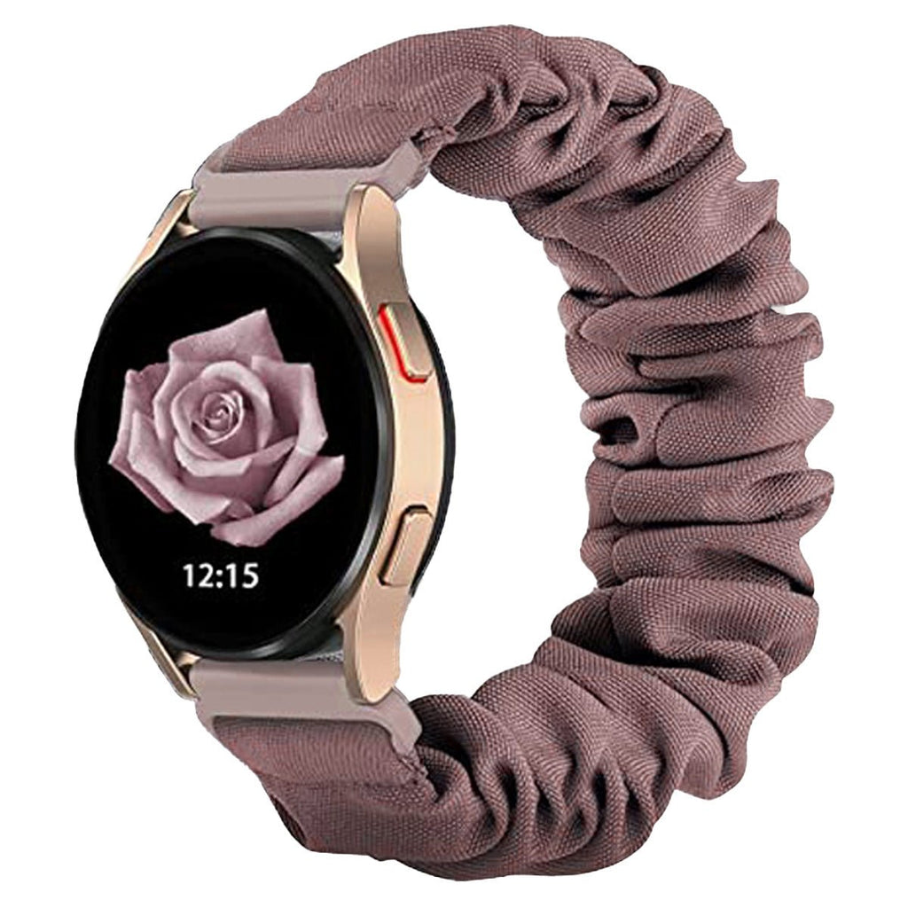 Bracelet élastique tissu chouchou mauve pour montre connectée, style Gestie, large tour 20-22mm.