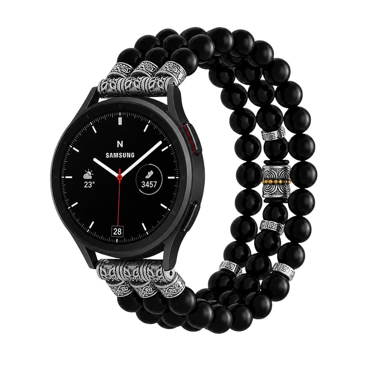 Smartwatch Bracelet in Natural Stones, Tiger’s Eye and Onyx, Multi-Strand Elastic, Ferran Model