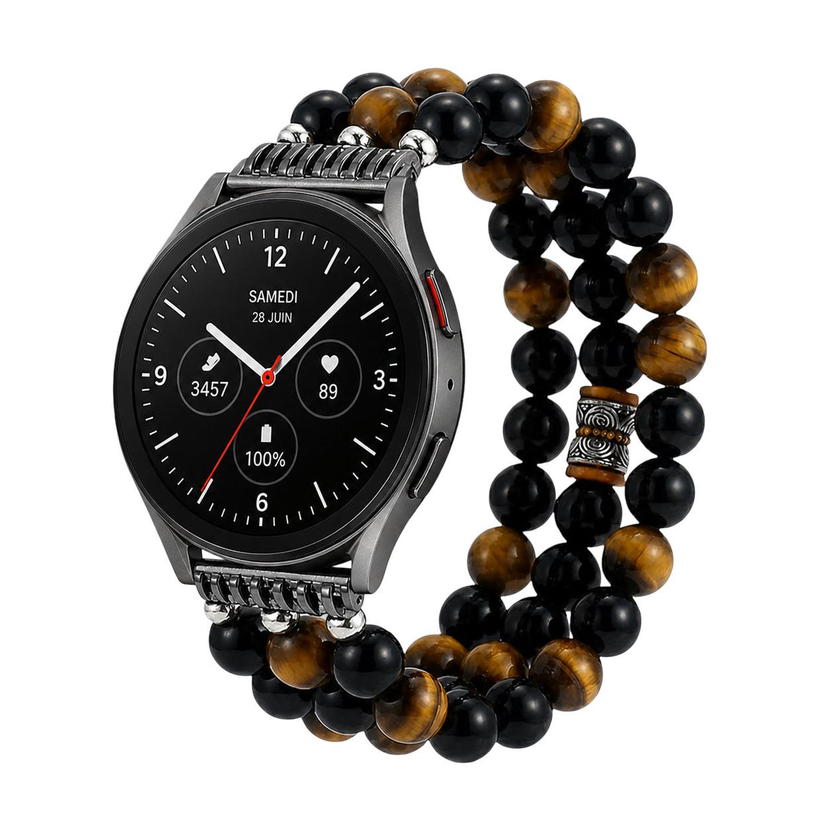 Smartwatch Bracelet in Natural Stones, Tiger’s Eye and Onyx, Multi-Strand Elastic, Ferran Model