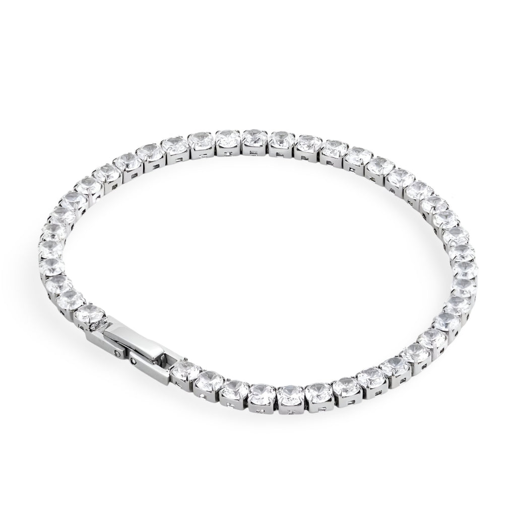 Bracelet élégant en titane argenté serti de pierres de zircon brillantes, modèle Louvenia.