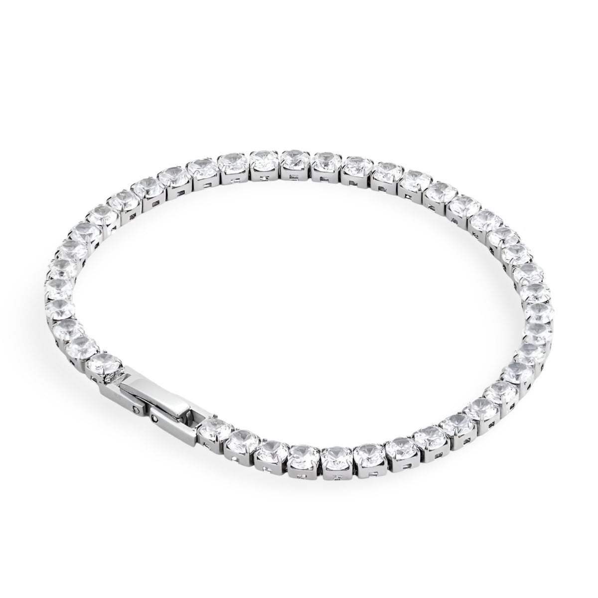 Bracelet élégant en titane argenté serti de pierres de zircon brillantes, modèle Louvenia.