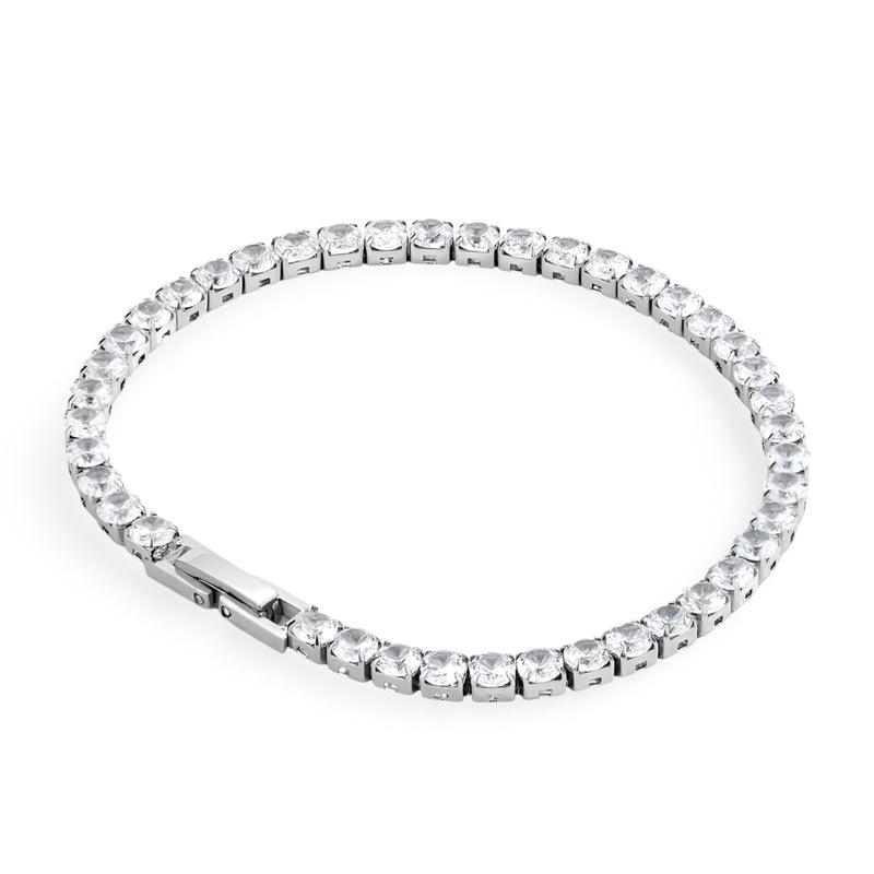 Bracelet élégant en titane argenté serti de pierres de zircon brillantes, modèle Louvenia.