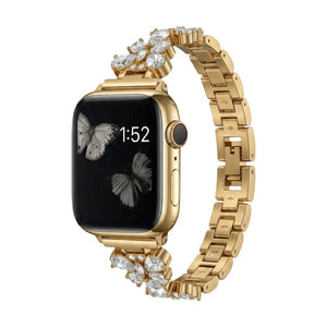 Bracelet élégant pour Apple Watch, maille moderne en acier inoxydable avec motif papillon et cristaux zircon lumineux, modèle Parina