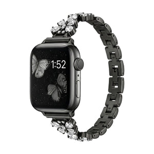 Bracelet élégant pour Apple Watch, maille moderne en acier inoxydable avec motif papillon et cristaux zircon lumineux, modèle Parina