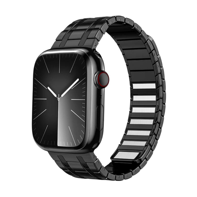 Bracelet magnétique noir en acier haut de gamme pour Apple Watch, ajustable, style Souro.