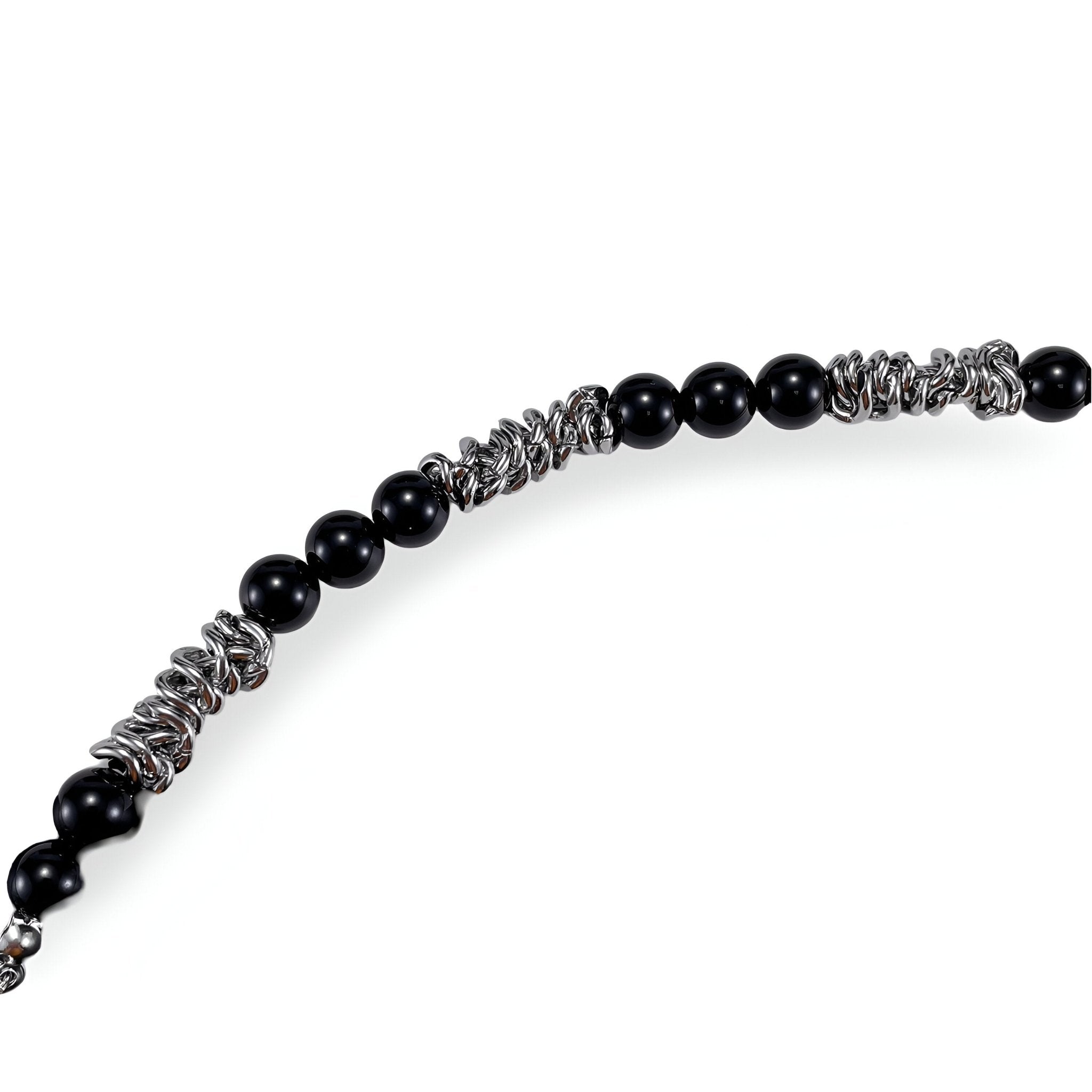 Bracelet en acier inoxydable et pierres d'agate noires pour homme, modèle John - La Boutique du Bracelet