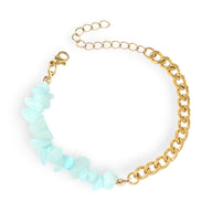 Bracelet femme chaîne dorée avec pierres naturelles bleu clair Aigue-marine, modèle Ziana.