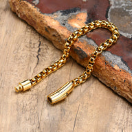 Bracelet en acier inoxydable doré, maille rolo épaisse, fermoir magnétique lisse, modèle Fabrizio.