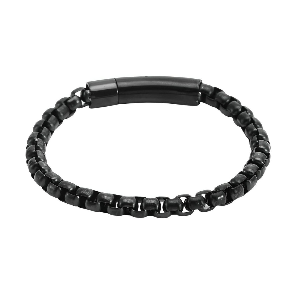 Bracelet maille rolo épaisse en acier inoxydable noir mat avec fermoir magnétique lisse.