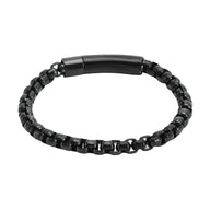 Bracelet maille rolo épaisse en acier inoxydable noir mat avec fermoir magnétique lisse.