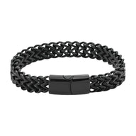 Bracelet homme en acier inoxydable noir, maille spiga tressée, fermoir magnétique noir mat.