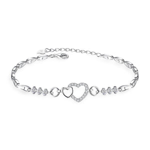 Bracelet en argent massif pour femme, charm double coeur, modèle Judith