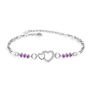 Bracelet en argent massif pour femme, charm double coeur, modèle Judith - La Boutique du Bracelet