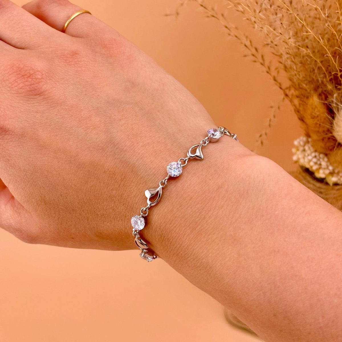 Pure silver bracelet for women, heart link, Brenda model