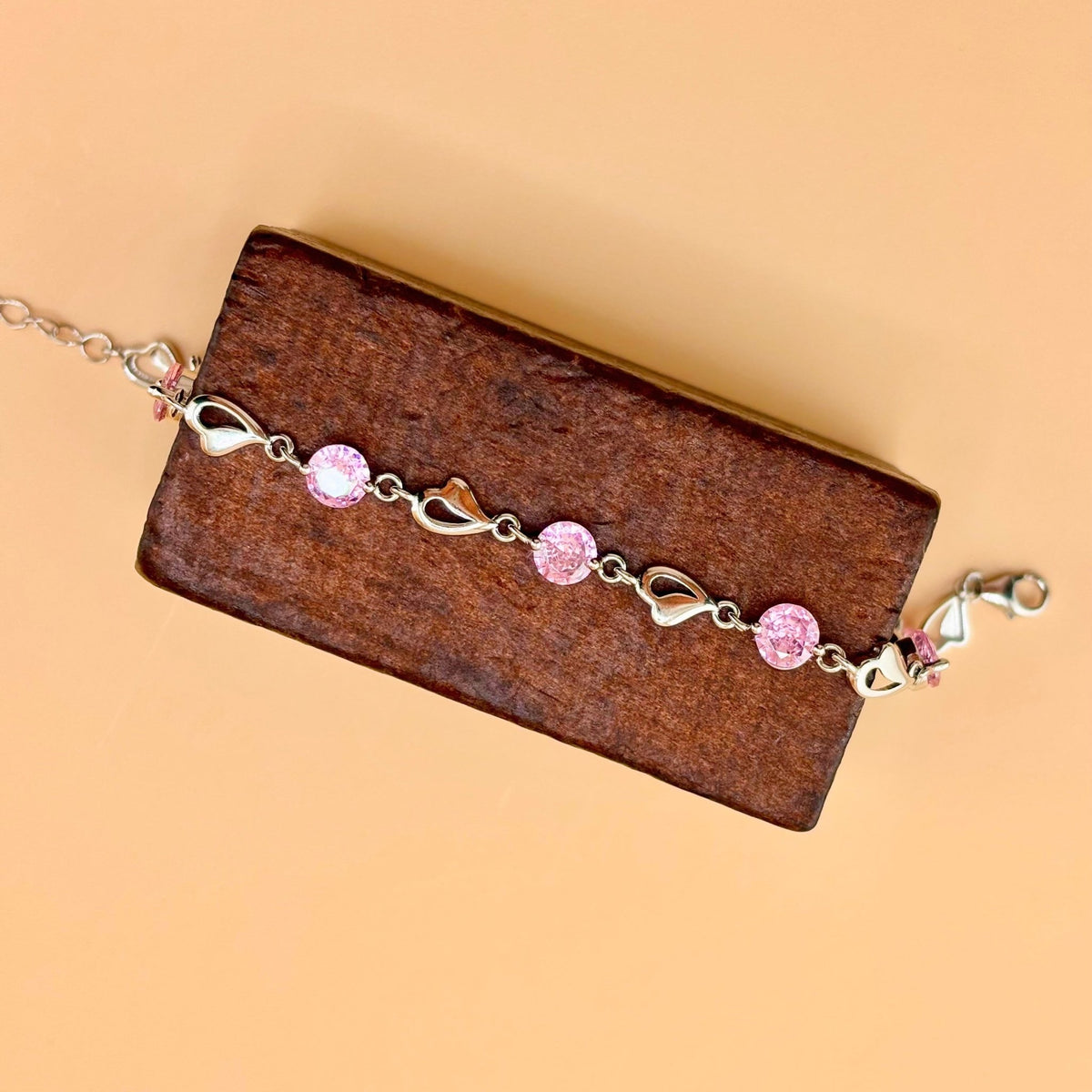 Pure silver bracelet for women, heart link, Brenda model
