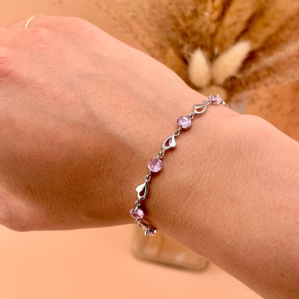 Damenarmband aus reinem Silber, Herzglieder, Modell Brenda