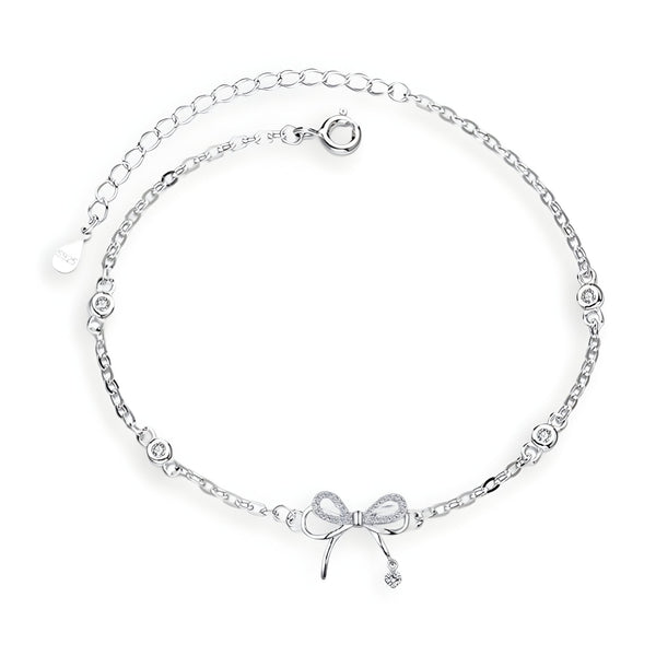Bracelet De Cheville Argent 925 Double Chaîne Avec Perles - Adjustable 23-28cm - Style Élégant Et Minimaliste