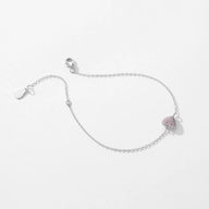 Bracelet en argent sterling fin avec charm coeur rose en strass, fermoir mousqueton.