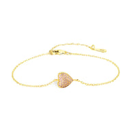 Bracelet fin en or avec cœur pavé de petits zircons, fermoir à mousqueton ajustable.
