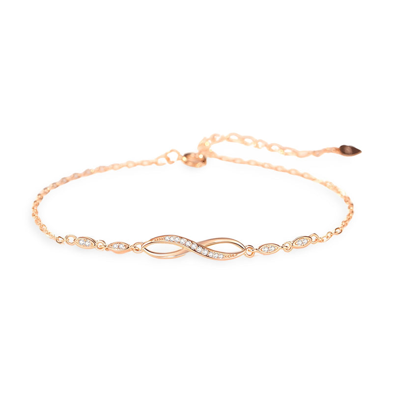 Bracelet chaîne fine en argent sterling avec charm infini serti de pierres scintillantes, modèle Ornella.