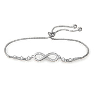 Bracelet en argent sterling avec charm infini et chaîne fine ajustable, finition brillante.