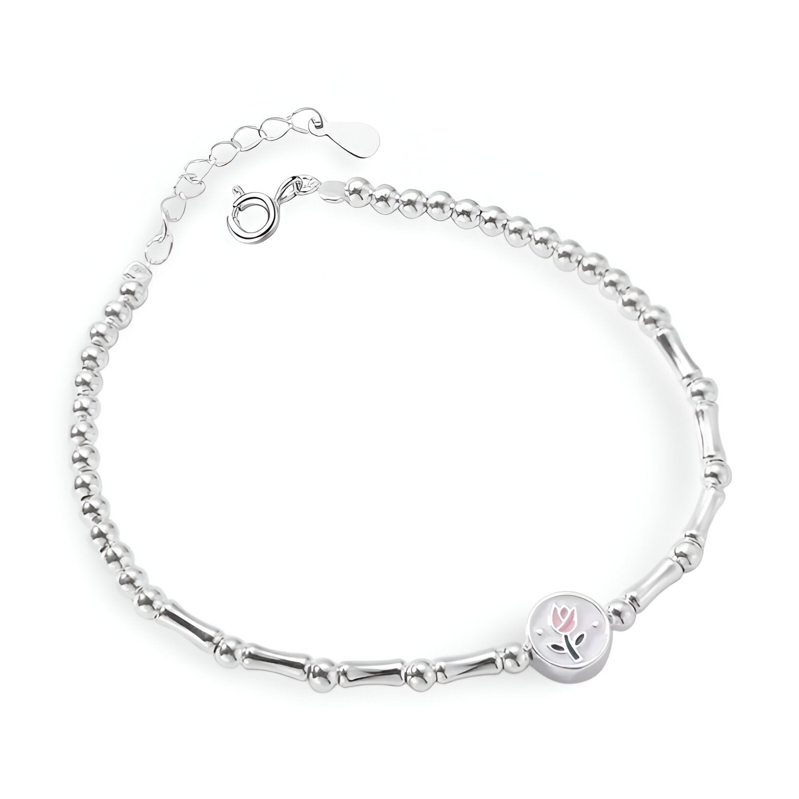 Bracelet en argent sterling pour femme, charm tulipe, modèle Elowen - La Boutique du Bracelet