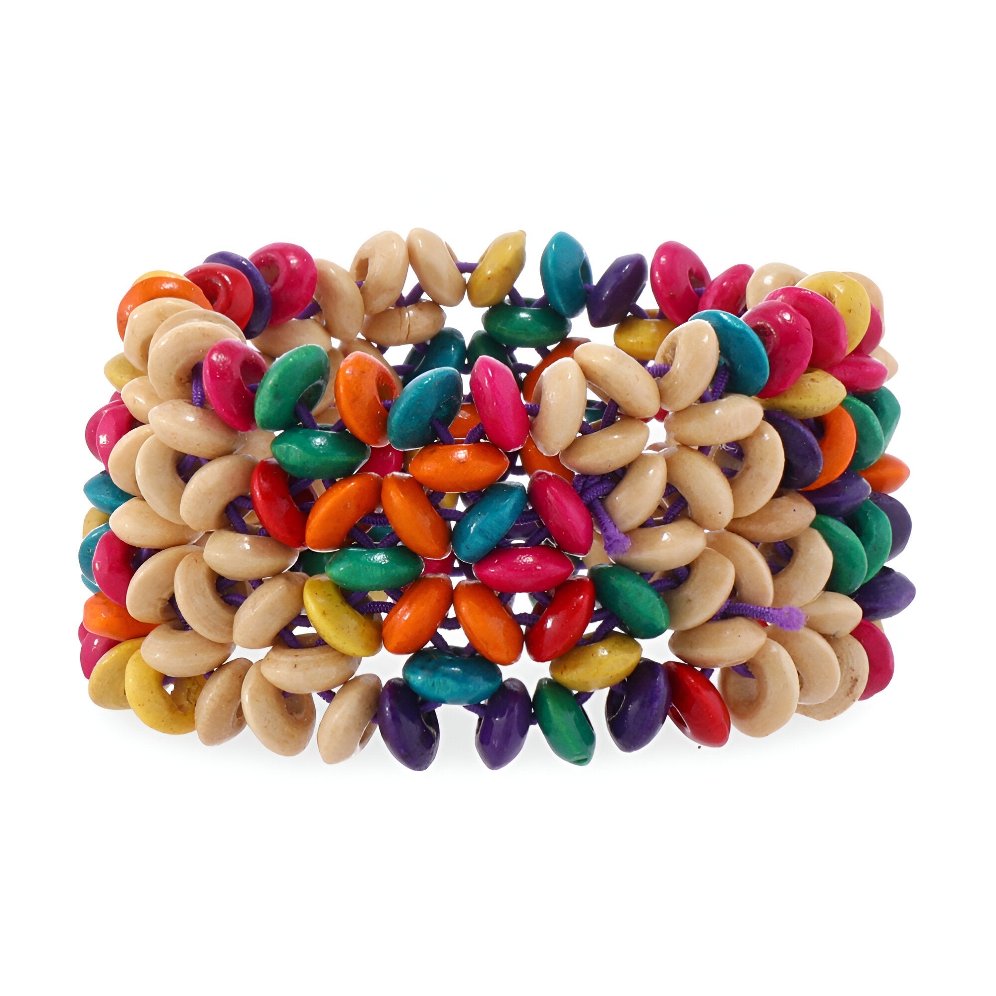 Bracelet en bois coloré, à motif fleuris, pour femme, modèle Jonyssa - La Boutique du Bracelet