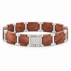 Packshot studio bracelet Augustin Marron et argent, vue de face sur fond blanc — 8 octobre 2026