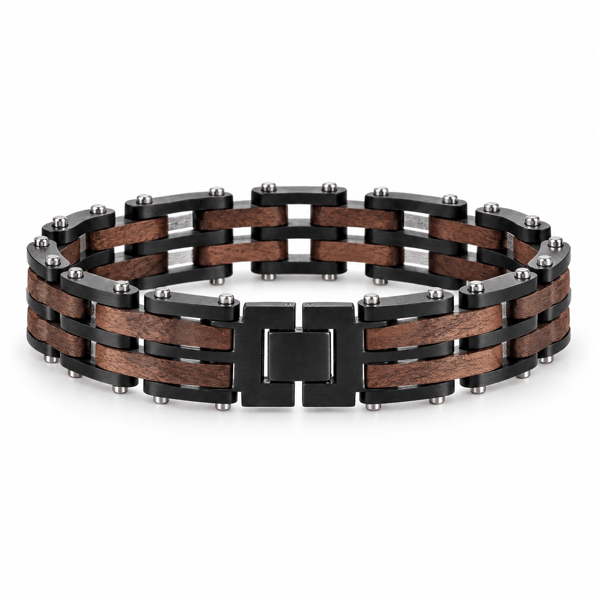 Packshot studio bracelet Achille Noir et marron, vue de face sur fond blanc — 8 octobre 2026