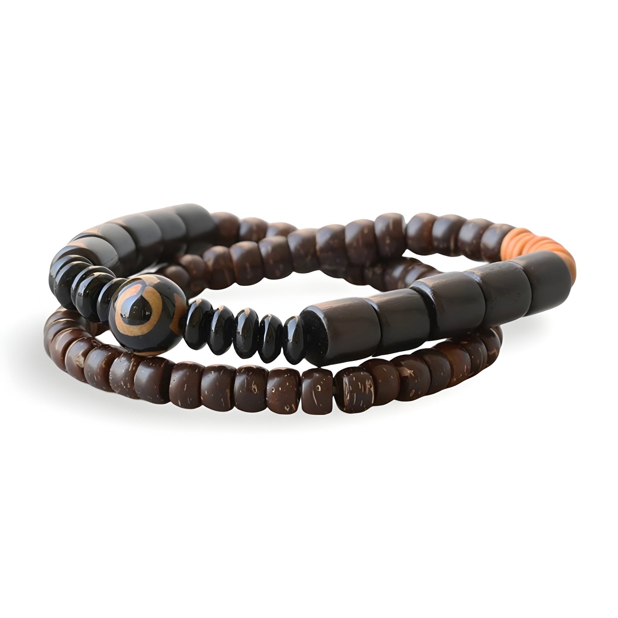 Bracelet en bois d'ébène noir et obsidienne, look naturel, mixte, modèle Eldin - La Boutique du Bracelet