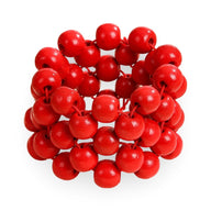 Bracelet femme en bois naturel avec multiples perles rouges brillantes, modèle Linsey.