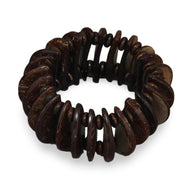 Bracelet extensible en noix de coco brun foncé avec perles plates et forme ronde vintage.