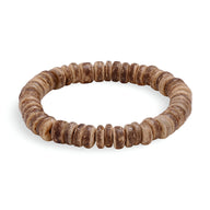 Bracelet mixte en coquilles de noix de coco marron, perles rondes et plates, style naturel.