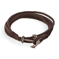 Bracelet en corde café avec motif ancre en métal pour femme modèle Lorianne.