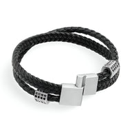 Bracelet homme en corde noire tressée à double tour avec fermoir argenté moderne.