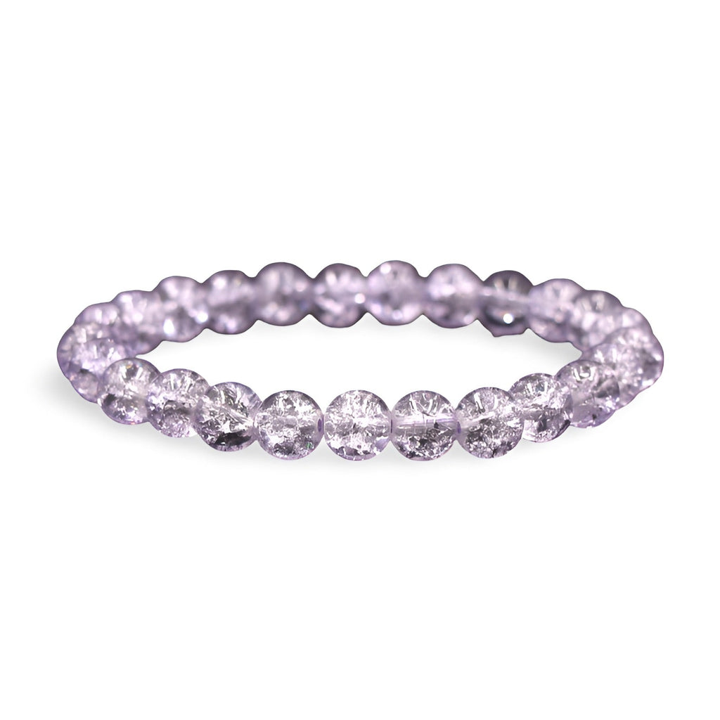 Bracelet femme en cristal violet clair, perles rondes facettées scintillantes.