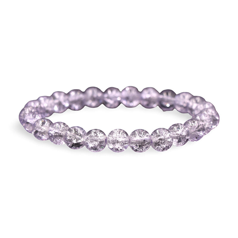 Bracelet femme en cristal violet clair, perles rondes facettées scintillantes.
