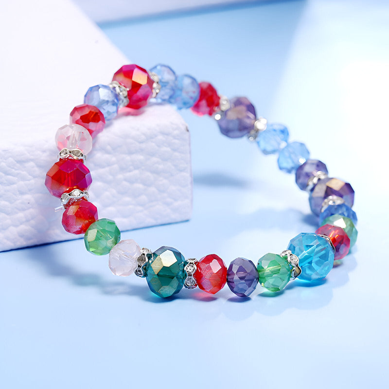 Bracelet en cristal multicolore avec perles facettées brillantes aux teintes vives.