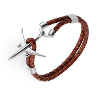 Bracelet en cuir tressé marron avec avion en acier inoxydable argenté, modèle Upton.