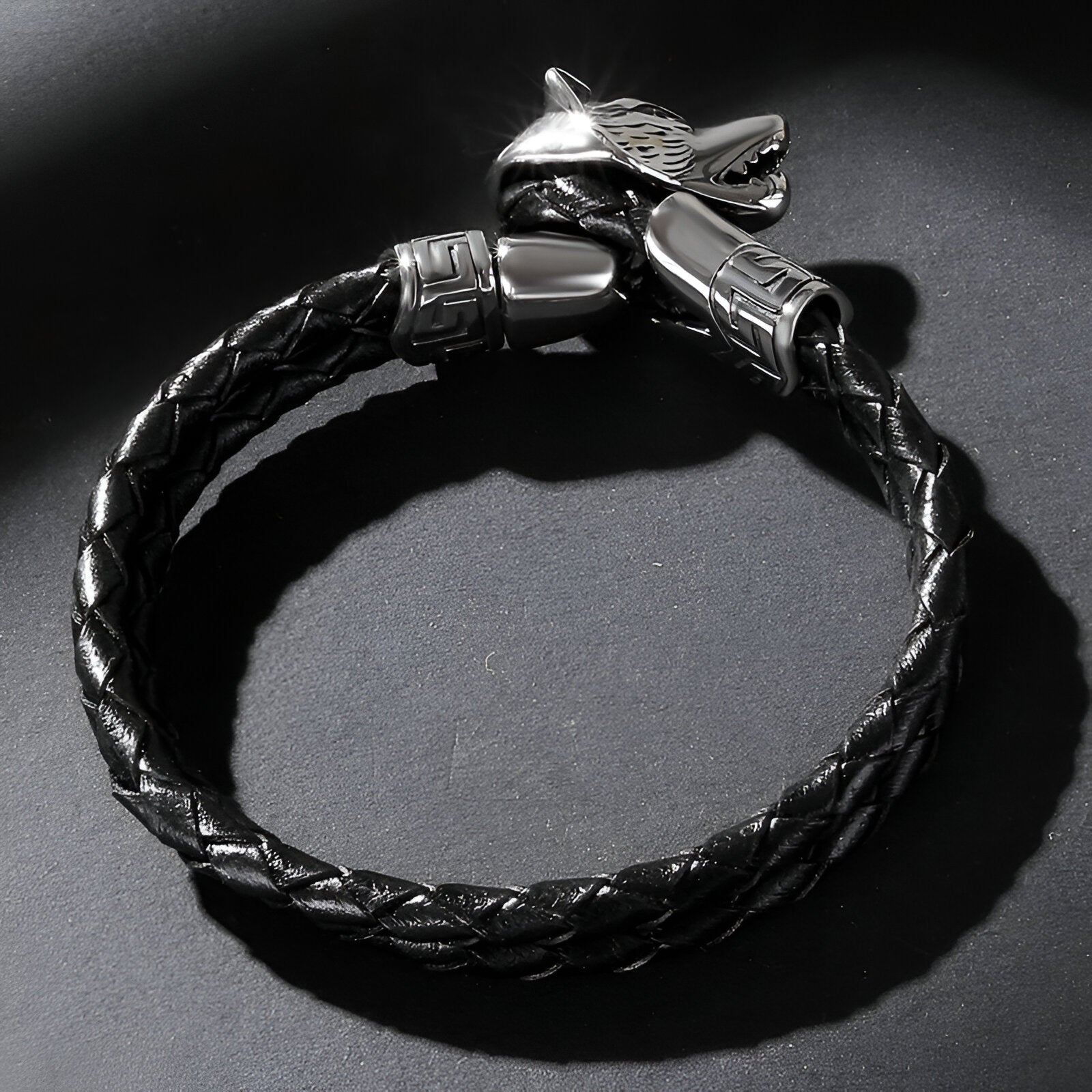 Bracelet en cuir, double cordon, tête de loup, pour homme, modèle Exodia - La Boutique du Bracelet