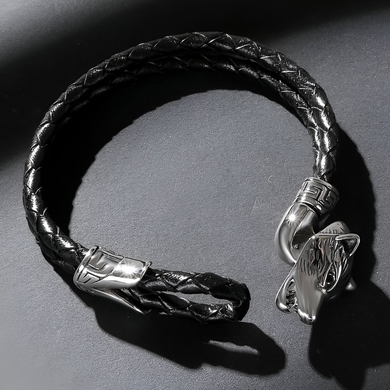 Bracelet en cuir, double cordon, tête de loup, pour homme, modèle Exodia - La Boutique du Bracelet