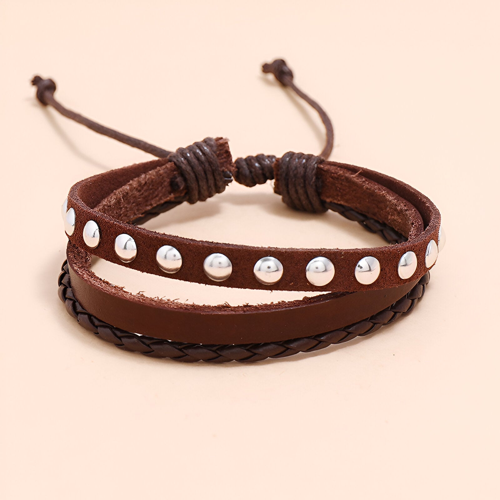 Bracelet en cuir et microfibre, à rivets, mixte, modèle Islen - La Boutique du Bracelet