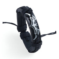 Bracelet en cuir noir pour homme avec logo Batman en métal argenté, style Wayne.