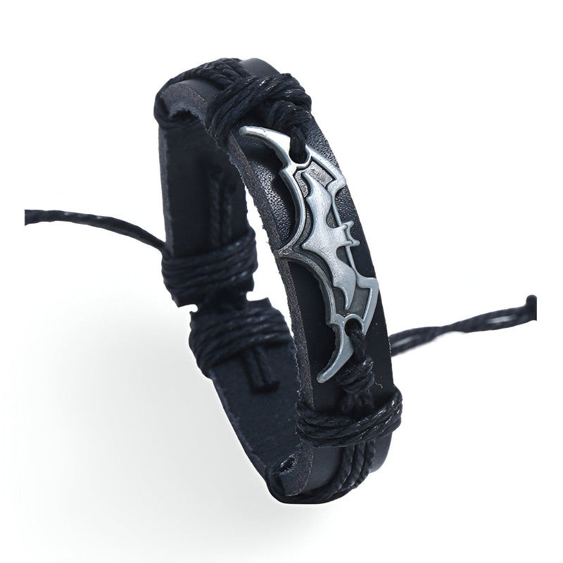 Bracelet en cuir noir pour homme avec logo Batman en métal argenté, style Wayne.