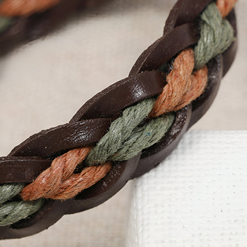 Bracelet en cuir marron tressé avec fils verts et orange torsadés, style mixte Emerson.