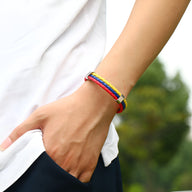 Bracelet en cuir microfibre aux couleurs du drapeau de Colombie, modèle Nile, mixte, fin et tressé.