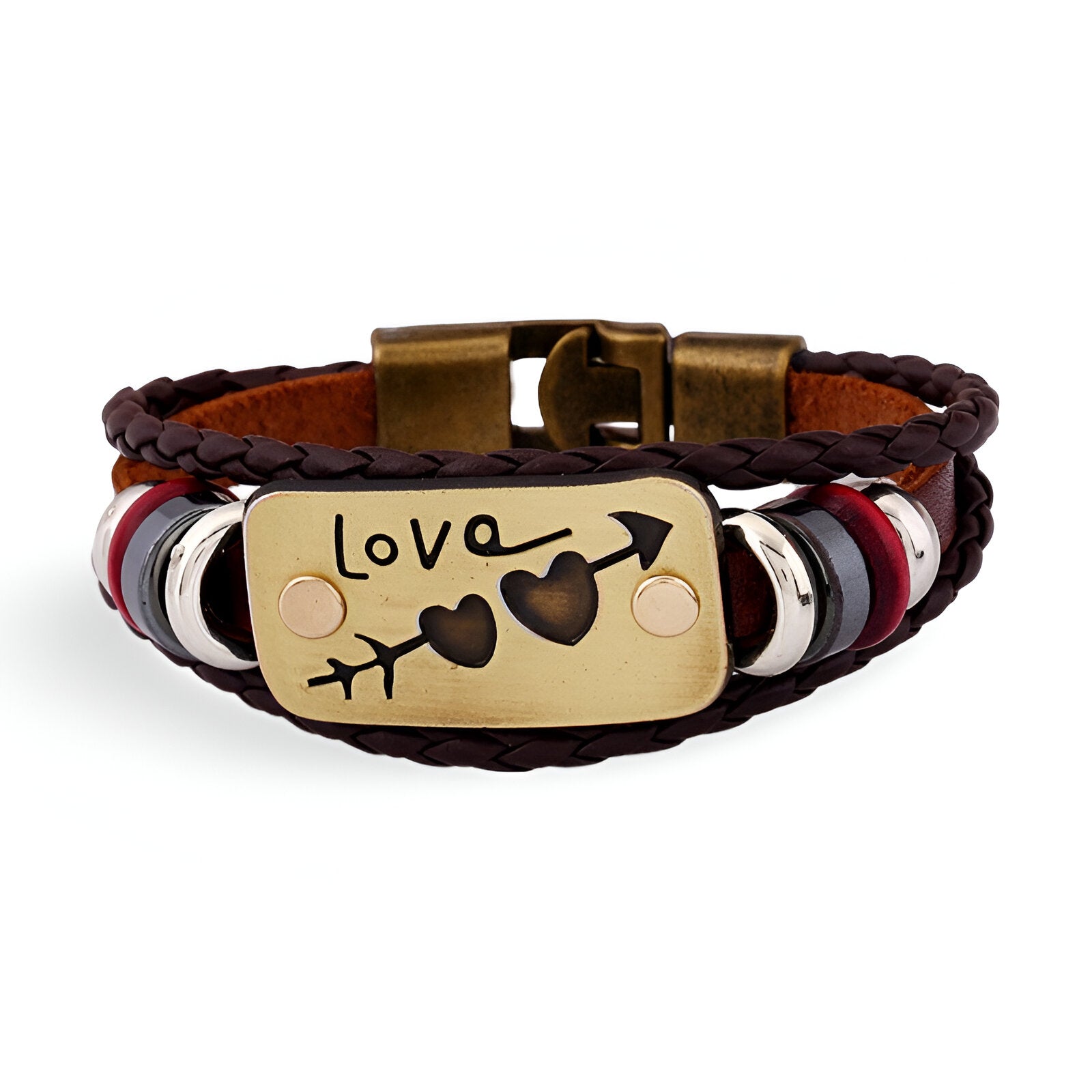 Bracelet en cuir multi-rangs, "Love", idéal pour couples, mixte, modèle Nour - La Boutique du Bracelet