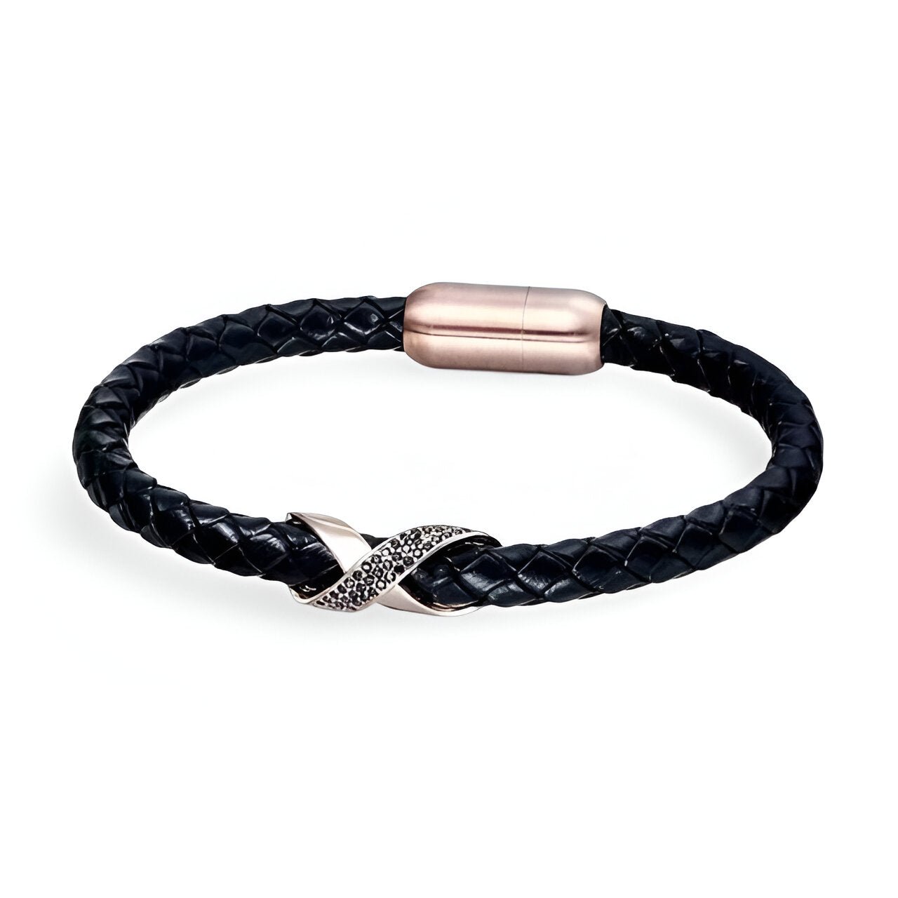 Bracelet en cuir, nœud central en acier, modèle Valor - La Boutique du Bracelet